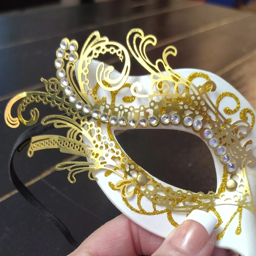 Elegant Gold and White Masquerade Face Mask